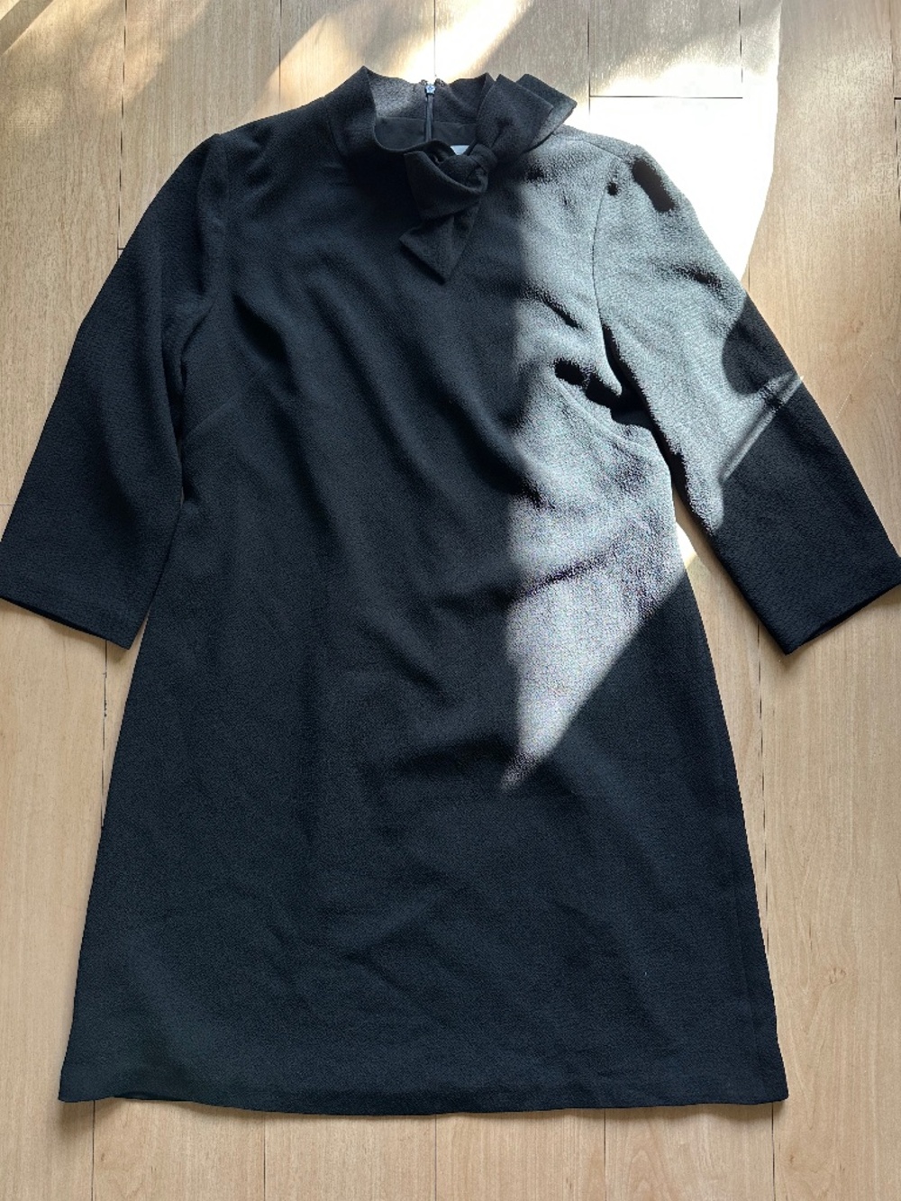 ELIZA J Size 14 Black Crepe Bow Neck 3/4 Sleeve Shift Cocktail Party Dress